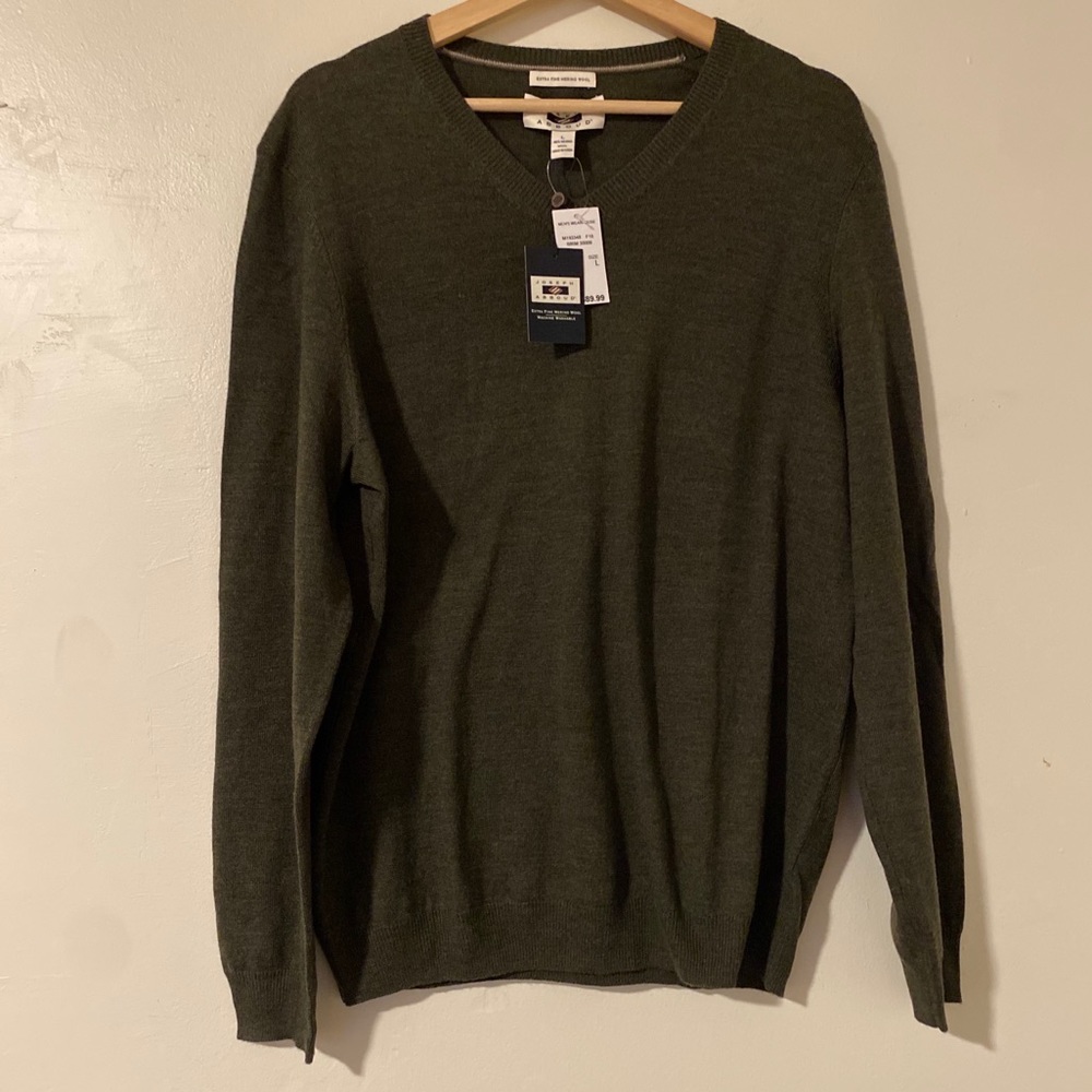 Joseph Abboud Green V Neck Merino Wool Sweater, L